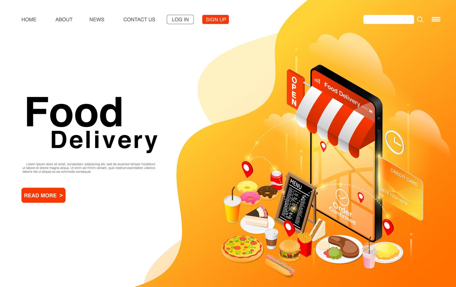 Online Food Delivery Service Landing Page vector