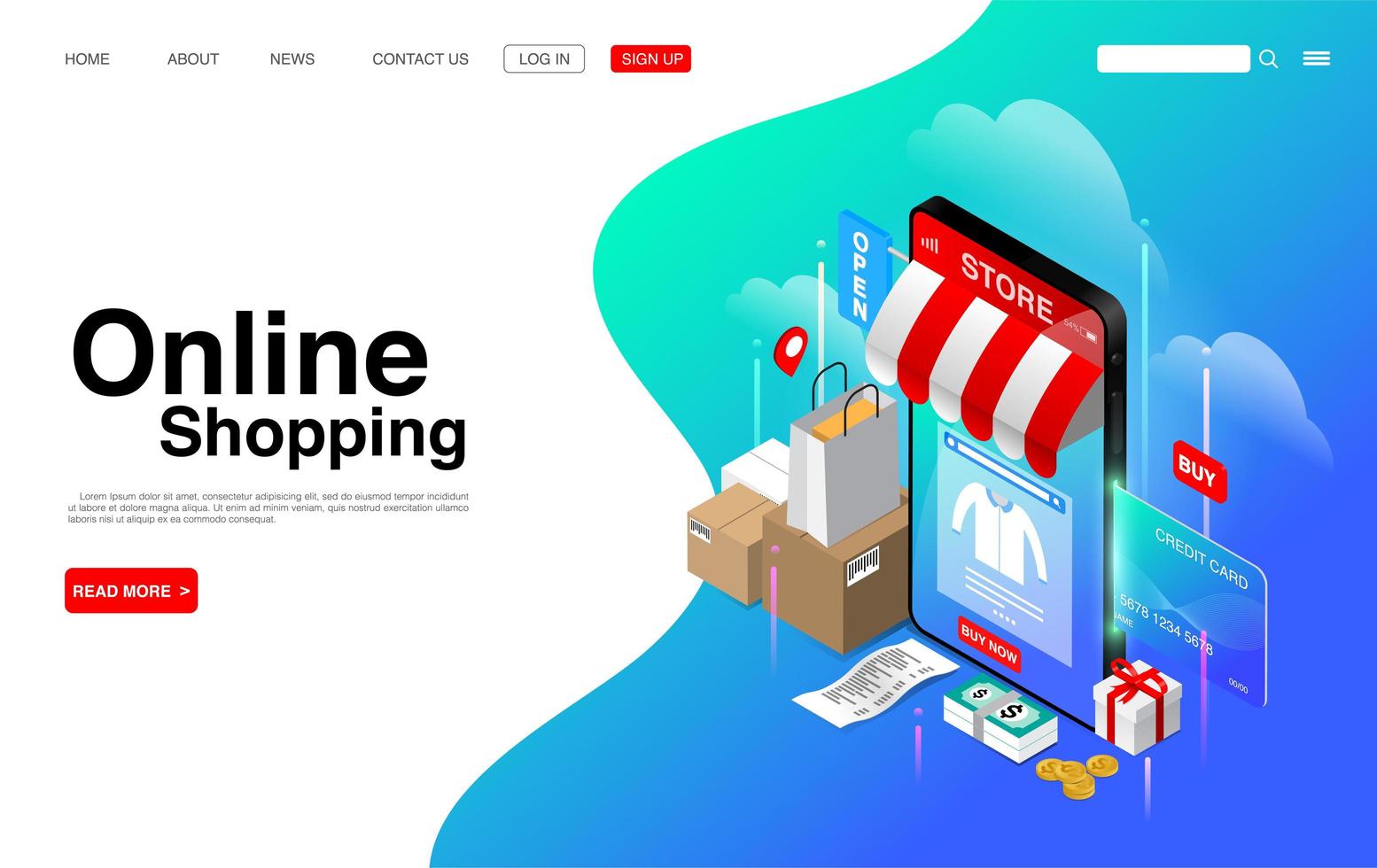 Online Shopping on Mobile Phone Landing Page vector