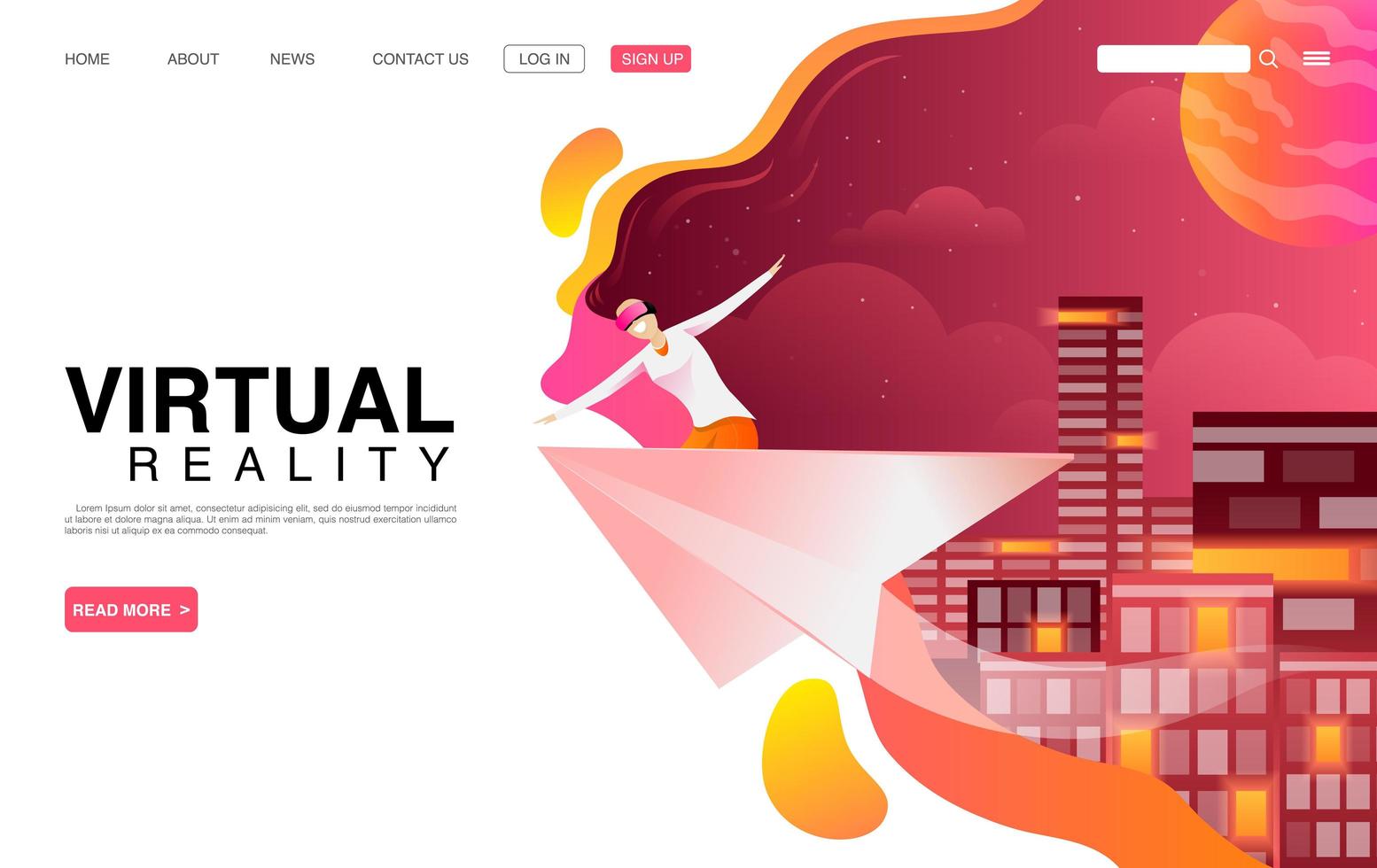 Woman Using VR Technology Landing Page vector