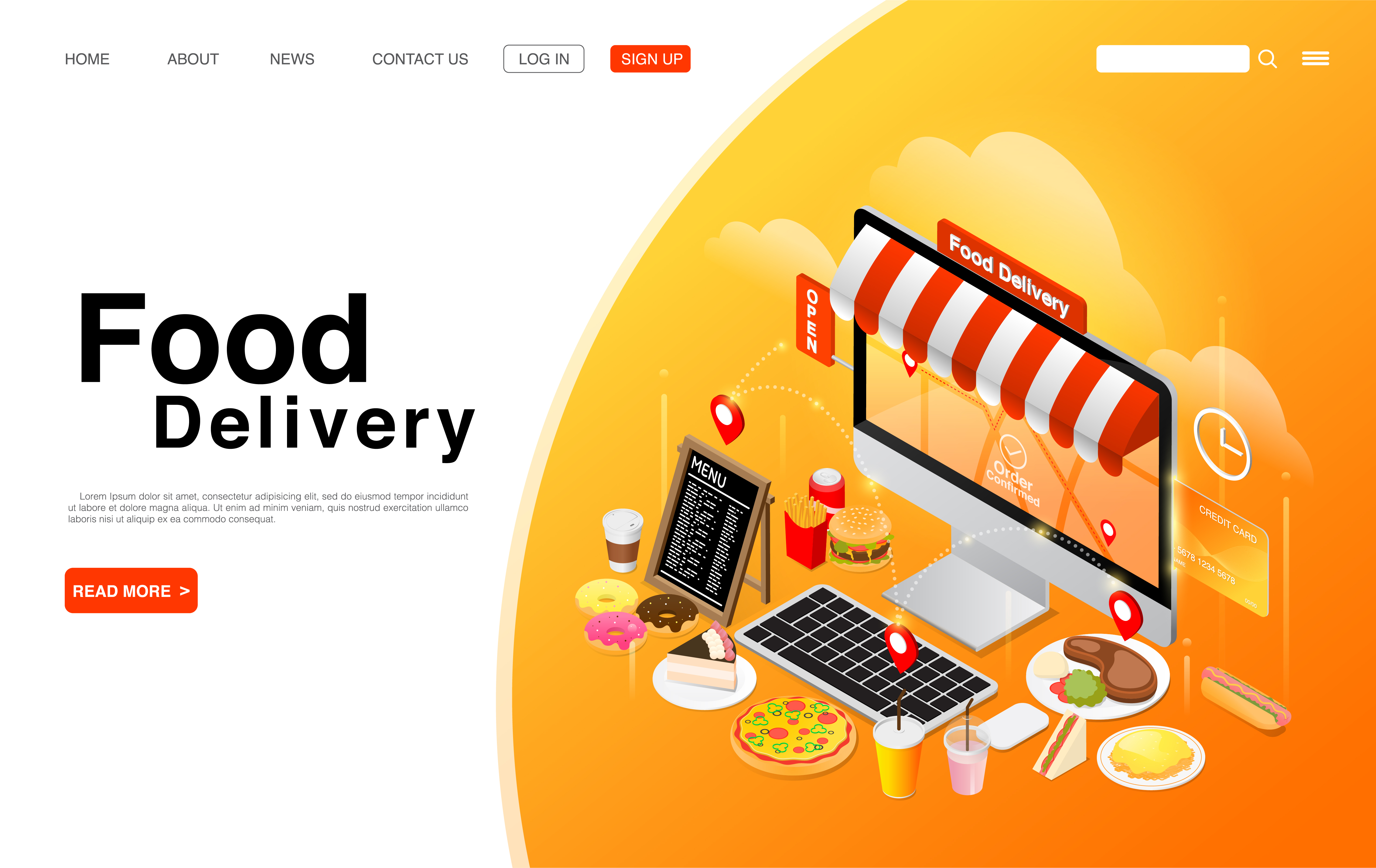 Ordering Food Online on Computer Desktop 1257238 Vector Art at Vecteezy