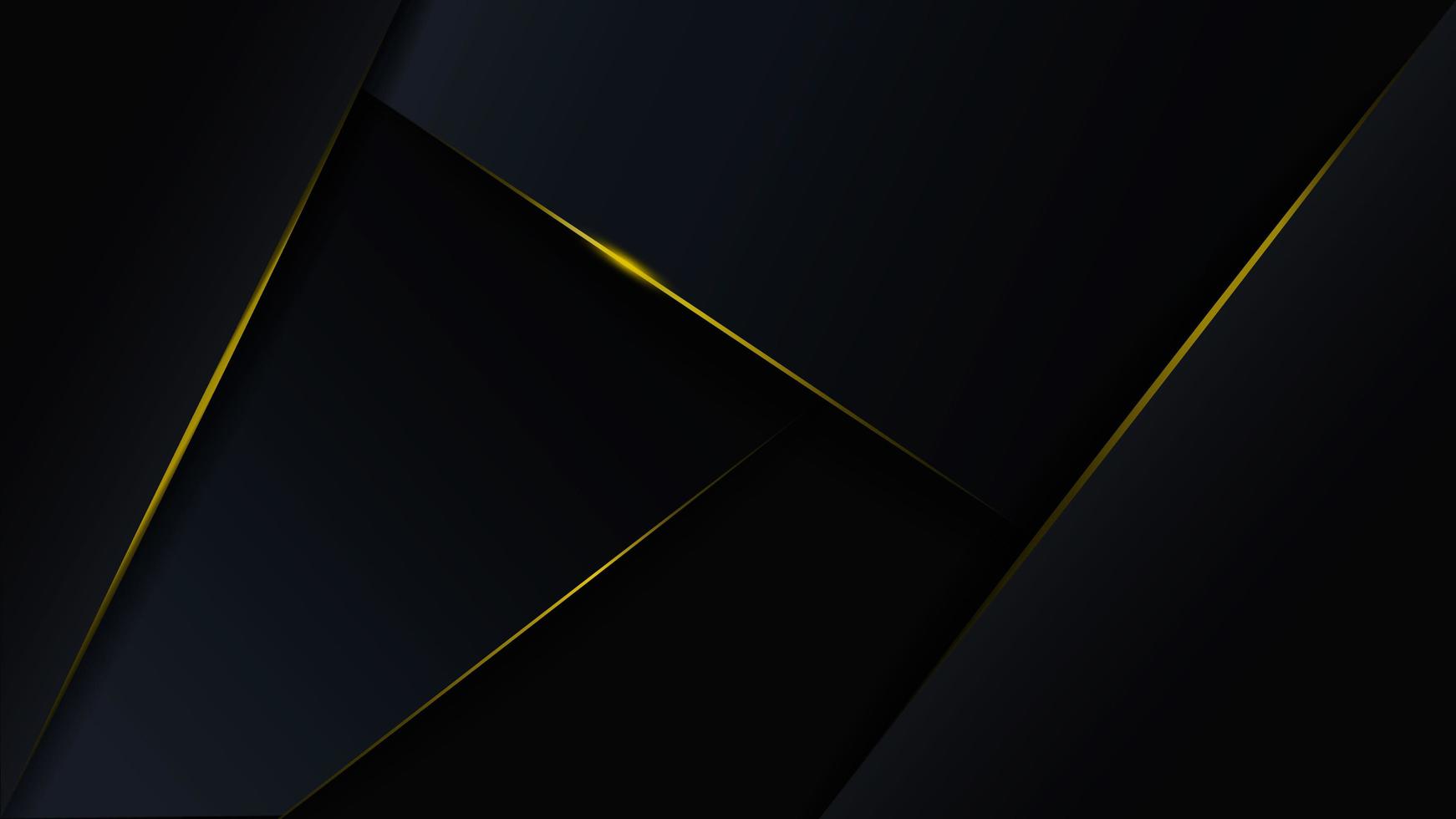 Abstract polygonal dark shapes with glowing gold borders vector