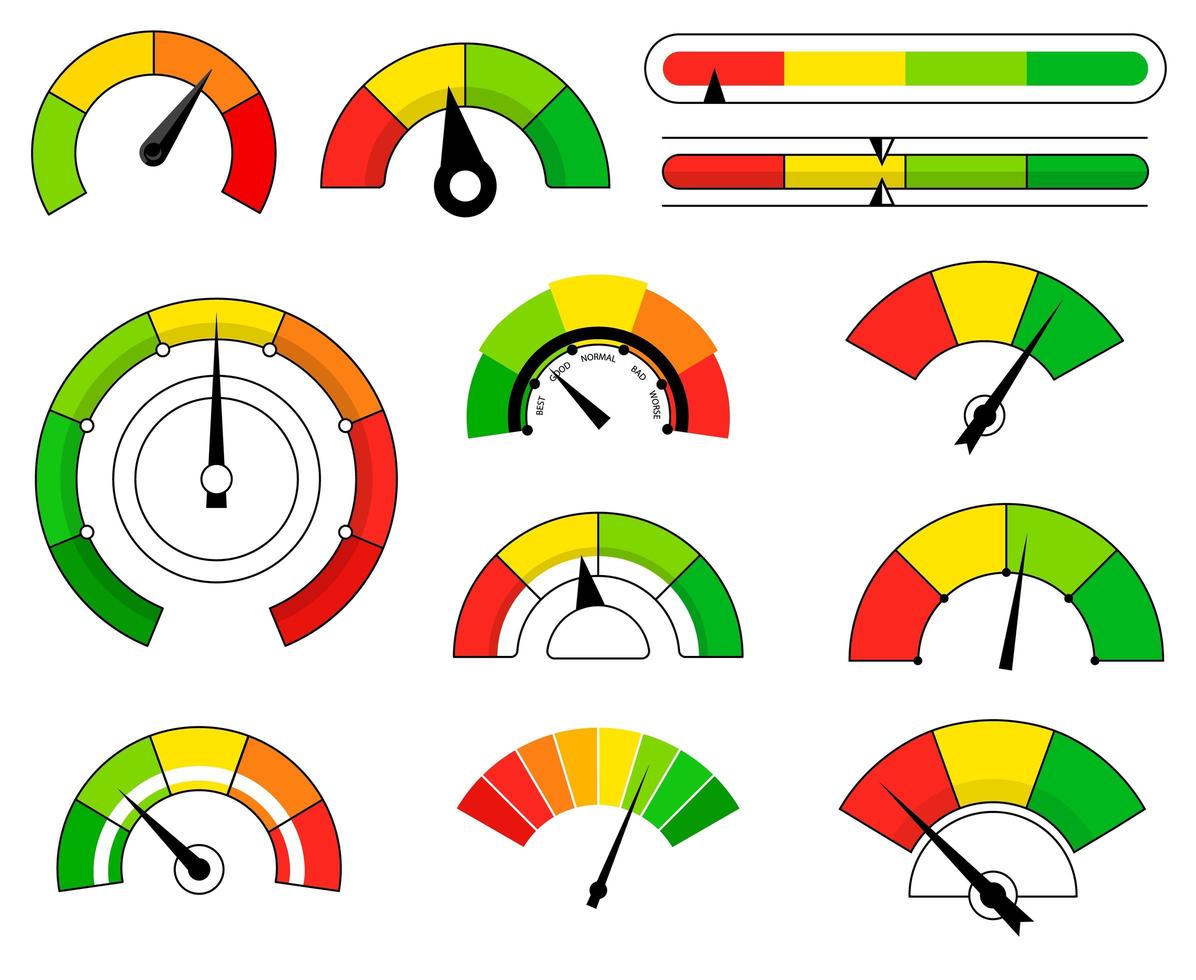 Set of different colored cartoon scales with arrows vector