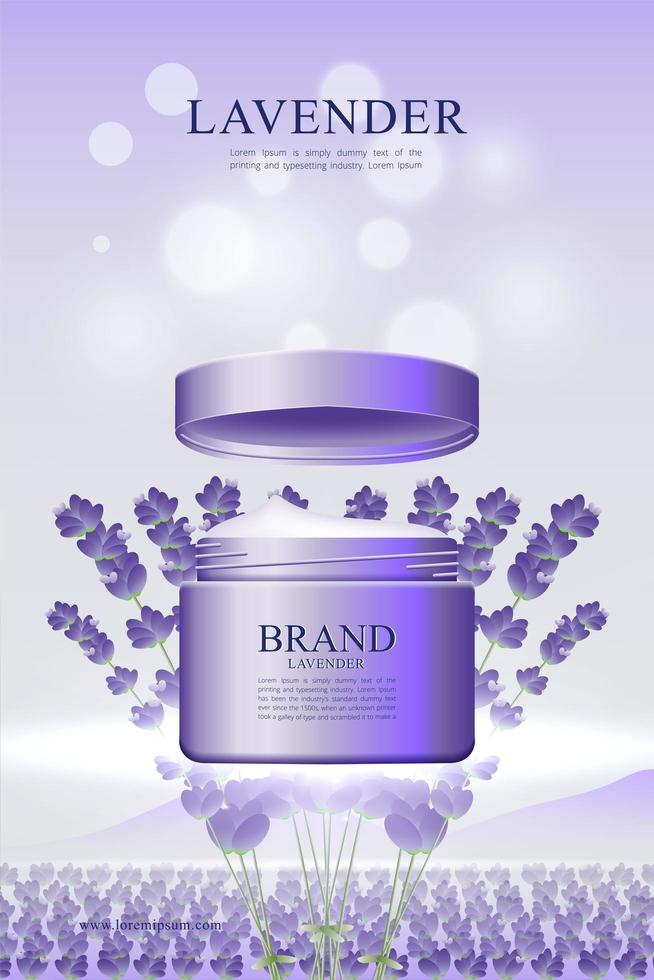 Skincare cream poster in lavender environment vector