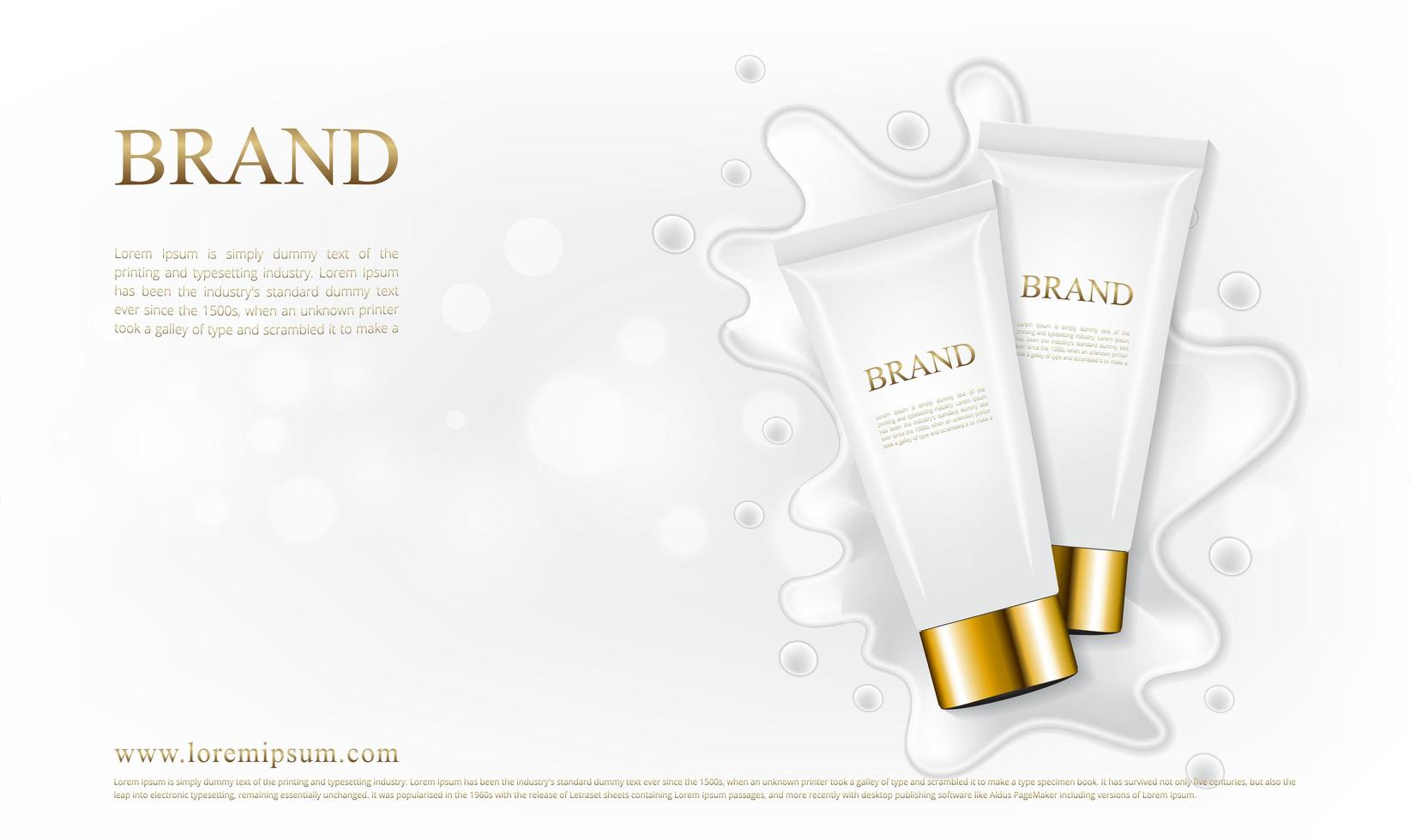 Cosmetic tube skin care with white cream splashes vector