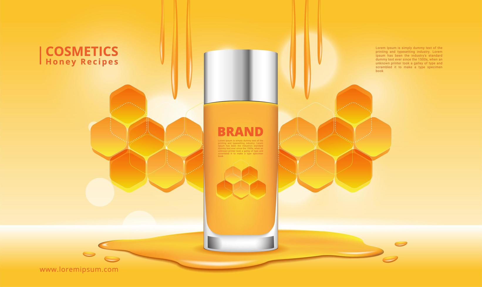 Honey cosmetics product and honeycomb design vector