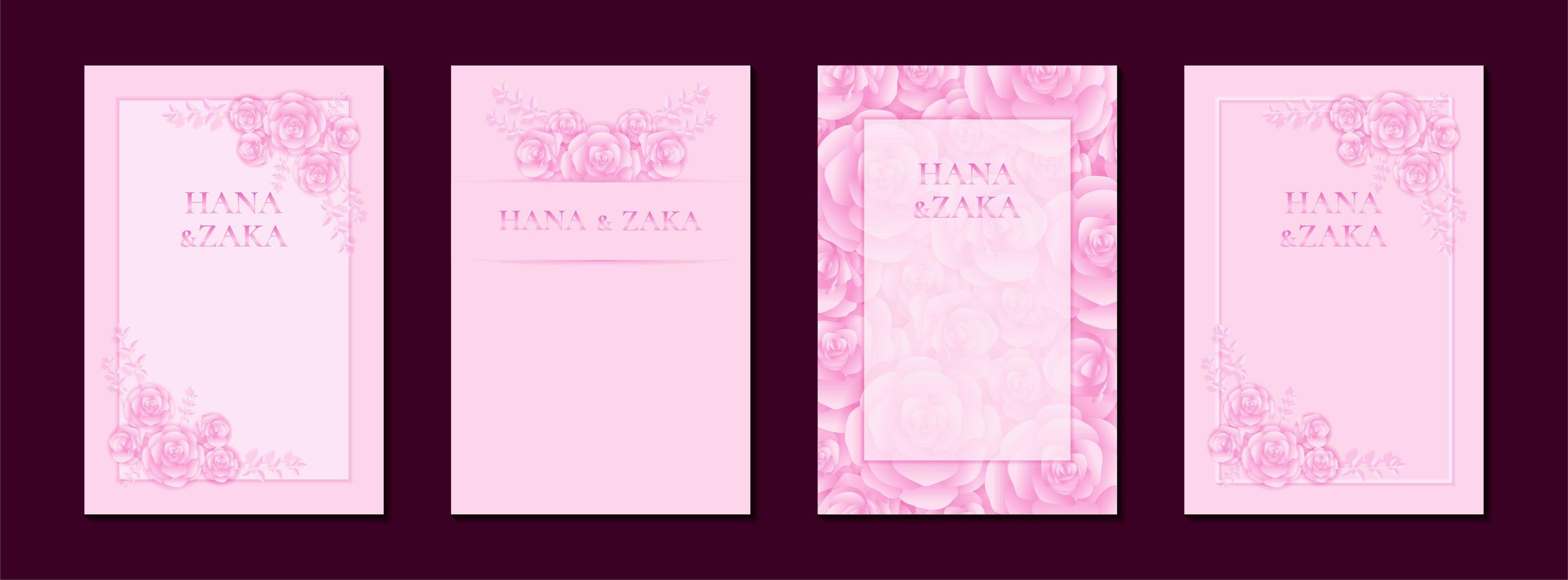 tarjetas de invitación de boda rosa rosa con plantilla de marco vector