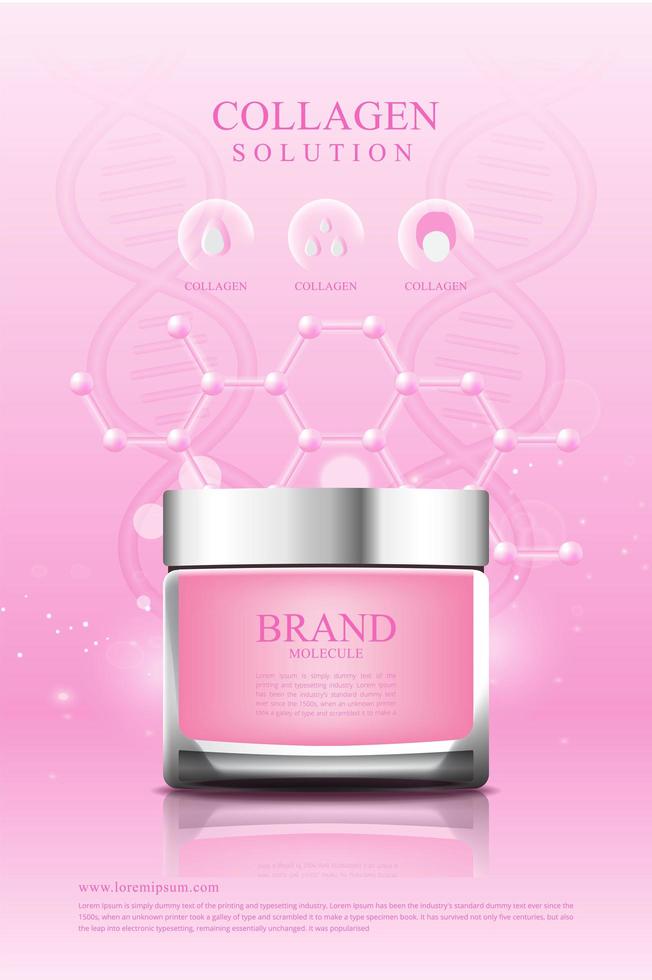 Cosmetics poster cream collagen serum in pinke vector