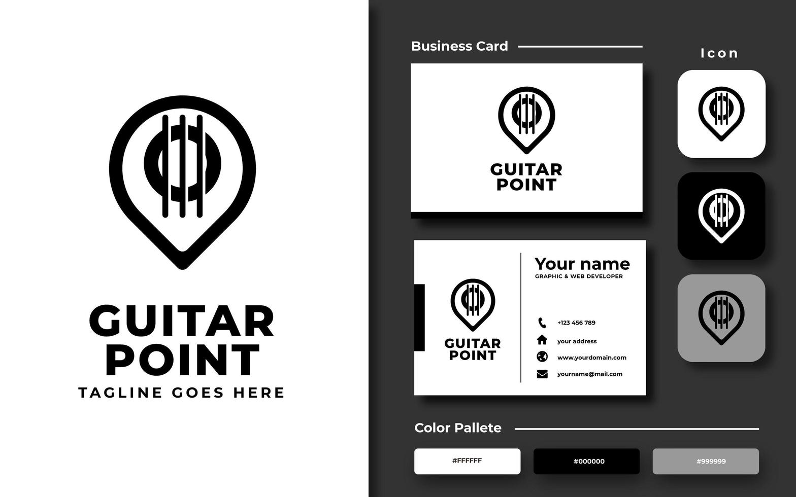 Map pin guitar template and business card vector