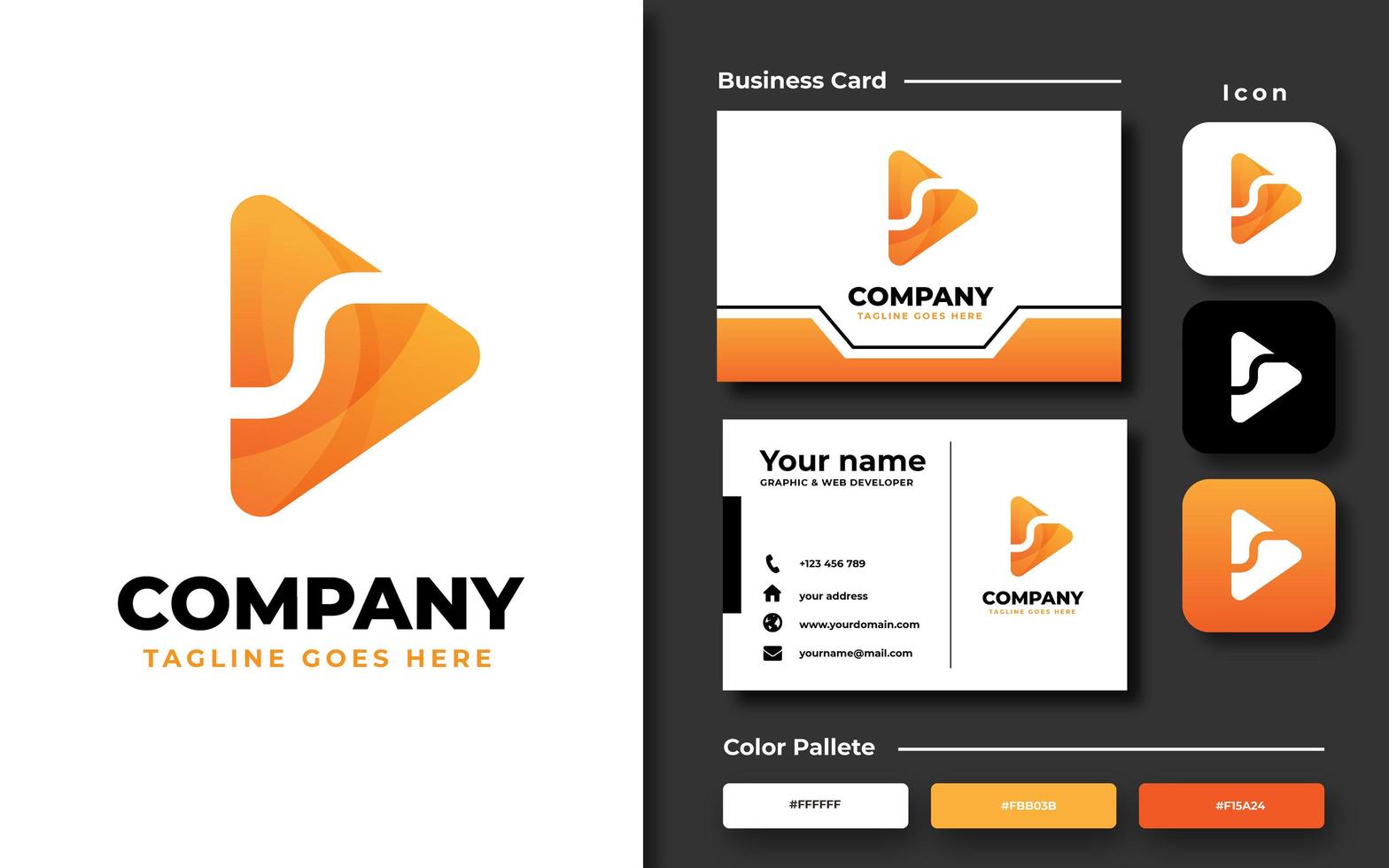 Creative initial S with play button template and business card vector