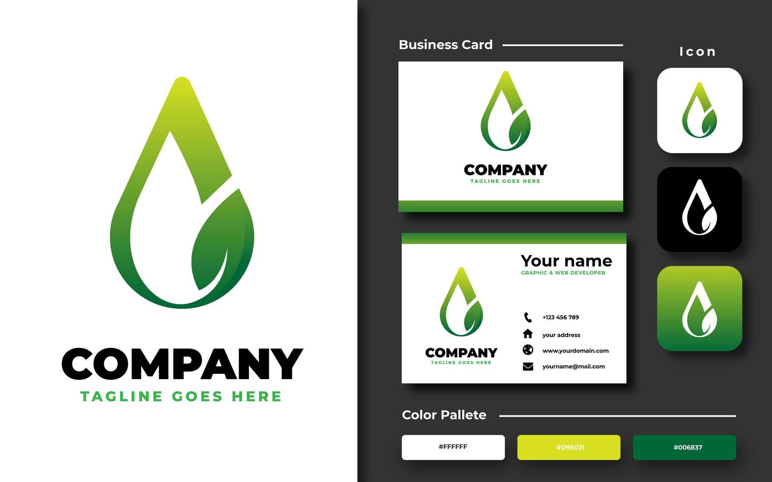 Water drop with leaf template and business card vector