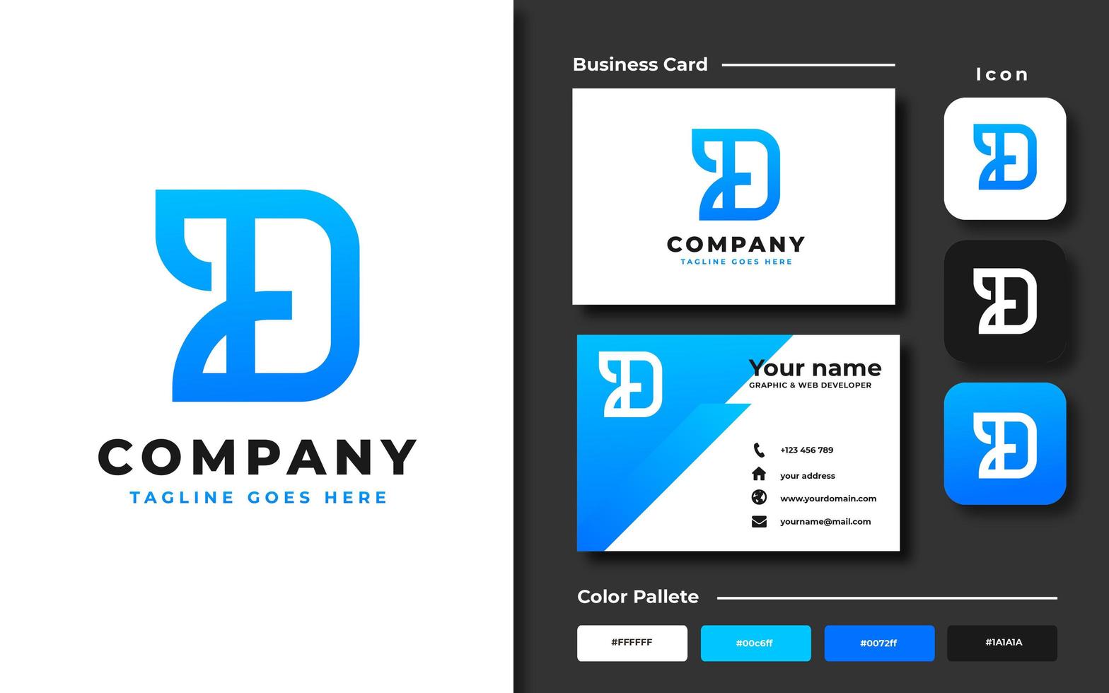 Letter D template and business card vector
