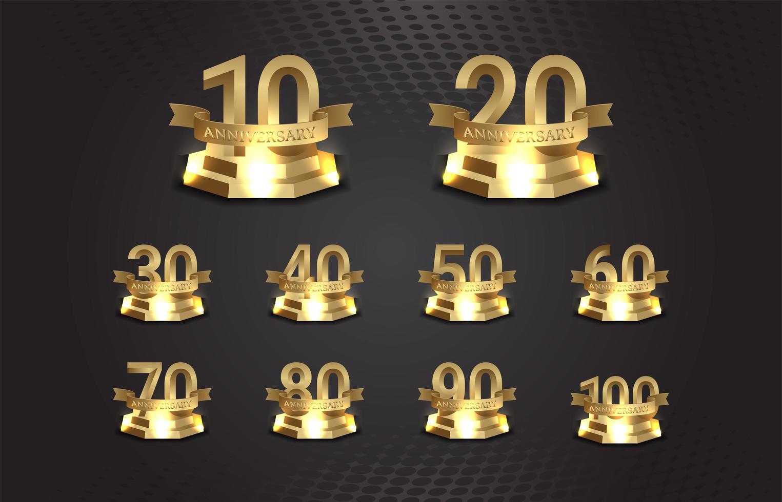 Golden anniversary numbers on podium with lighting effect vector