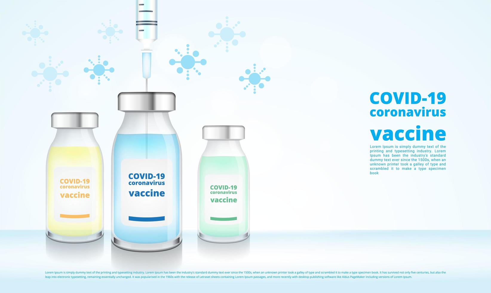 Frascos y jeringas de vacuna contra el coronavirus. vector