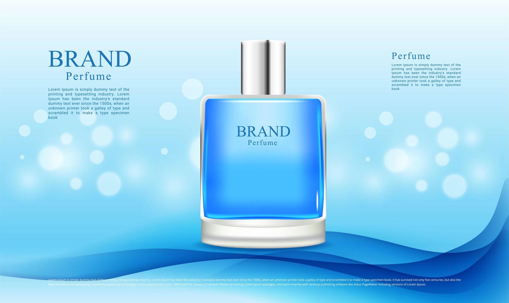 Perfume advertising on blue wave design vector