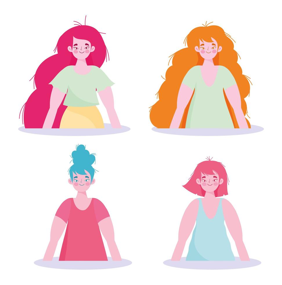 conjunto de retratos de personajes femeninos vector