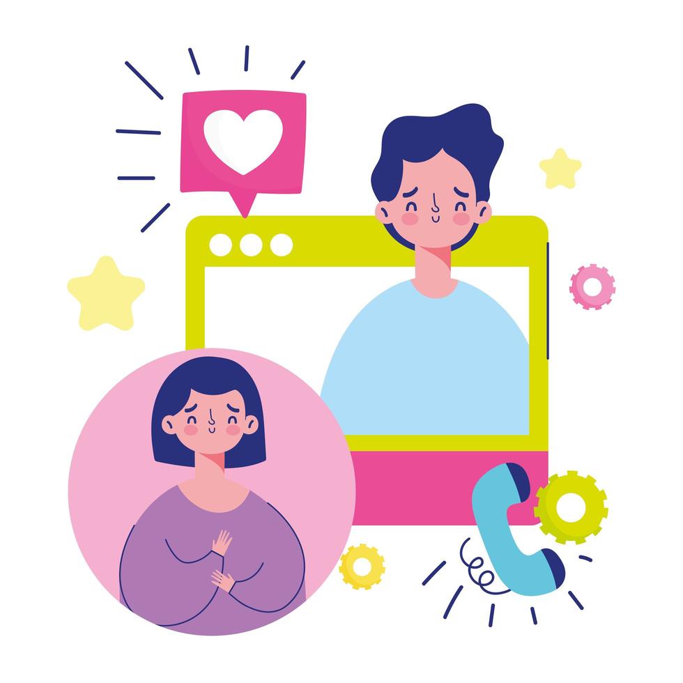 Young couple on a video call vector