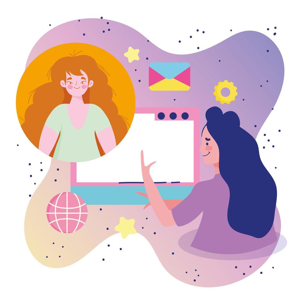 Young women on a online conference  vector