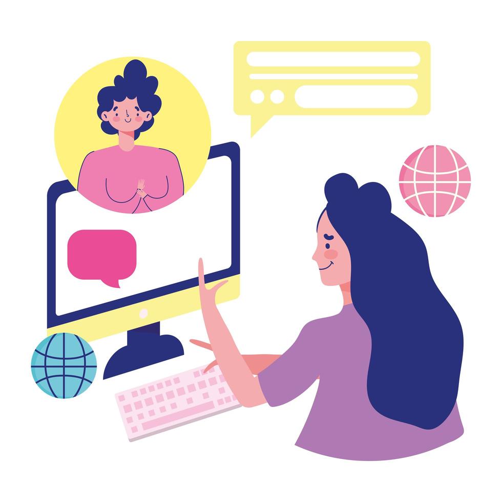 Women having a dialogue via video call vector