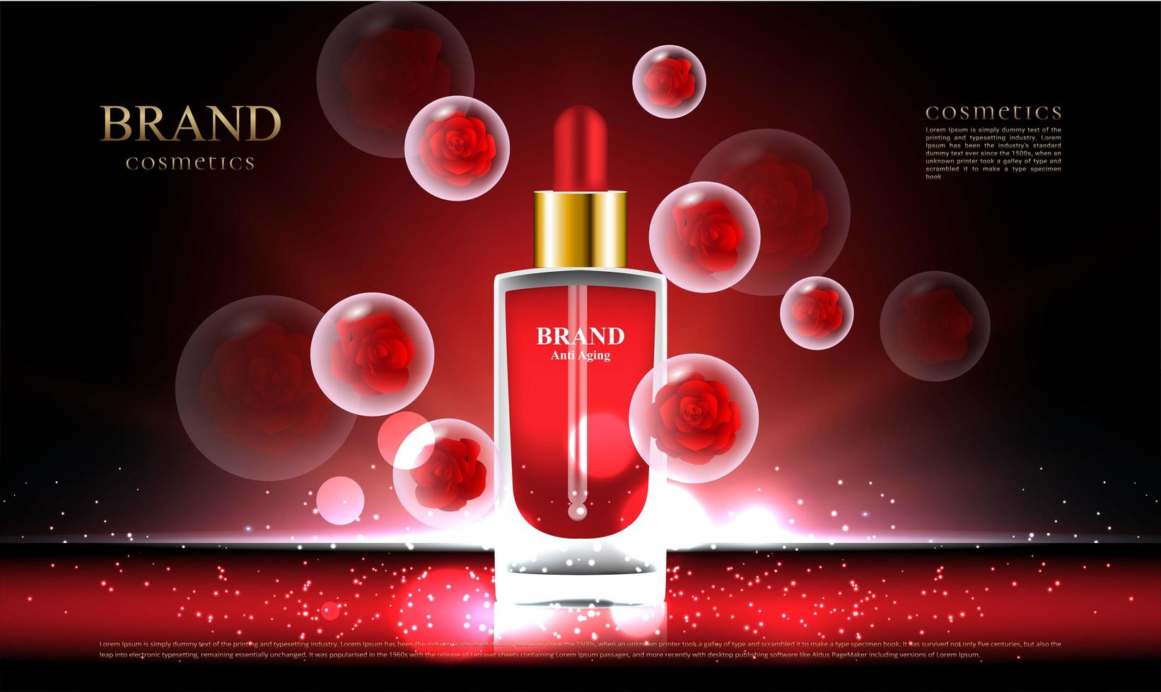 Red rose bubble for cosmetic product advertisement decoration vector
