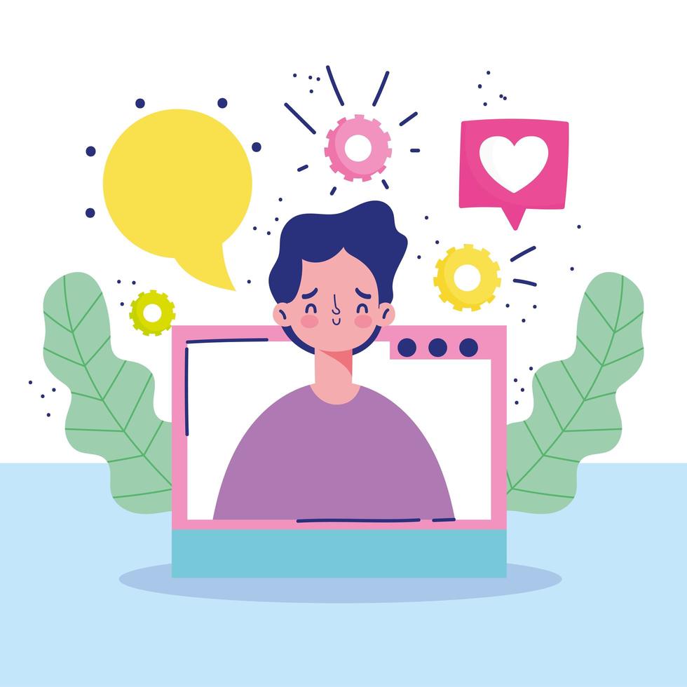 Online meeting with a man on the computer screen vector