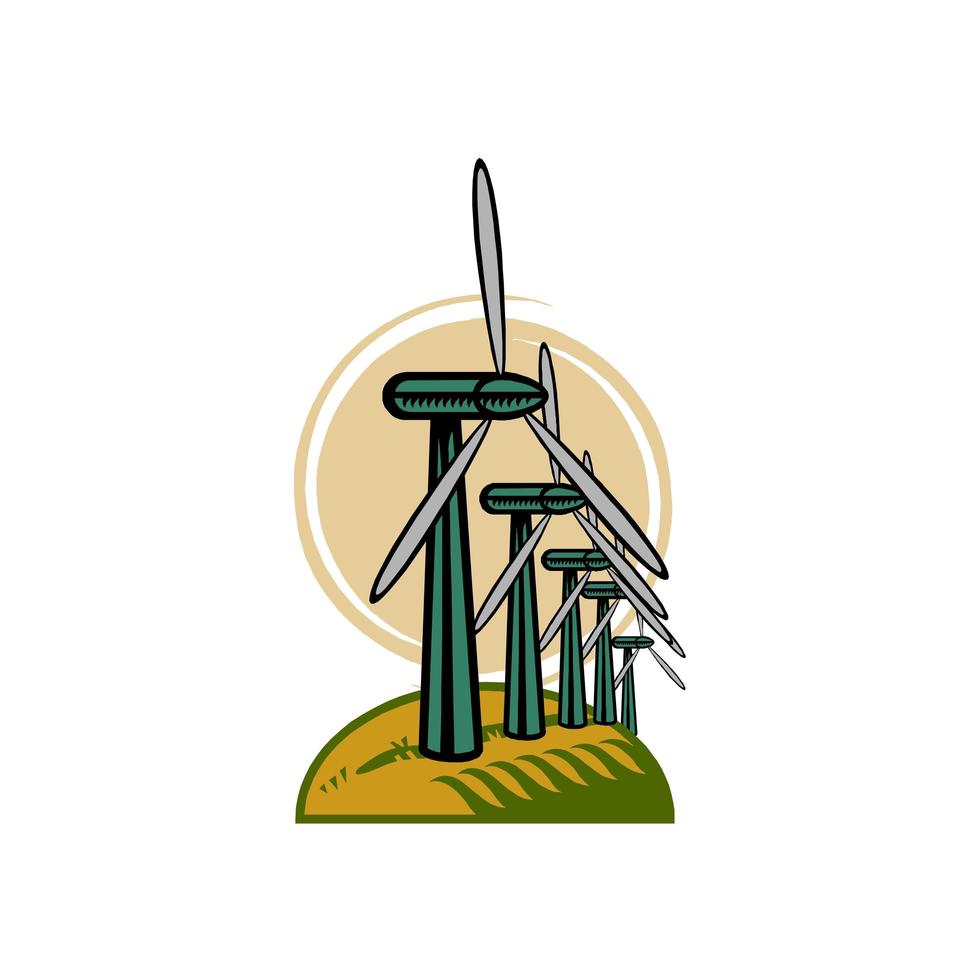 Wind turbines on round hill  vector