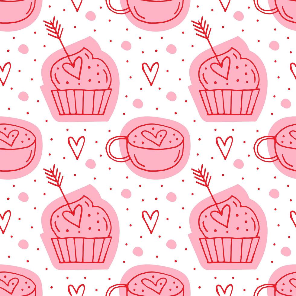 Muffins, arrows and cups with hearts vector