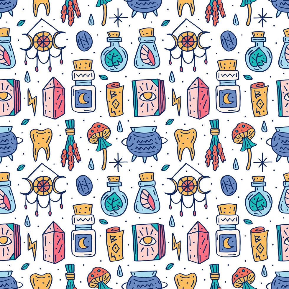 Witchcraft hand drawn seamless pattern vector