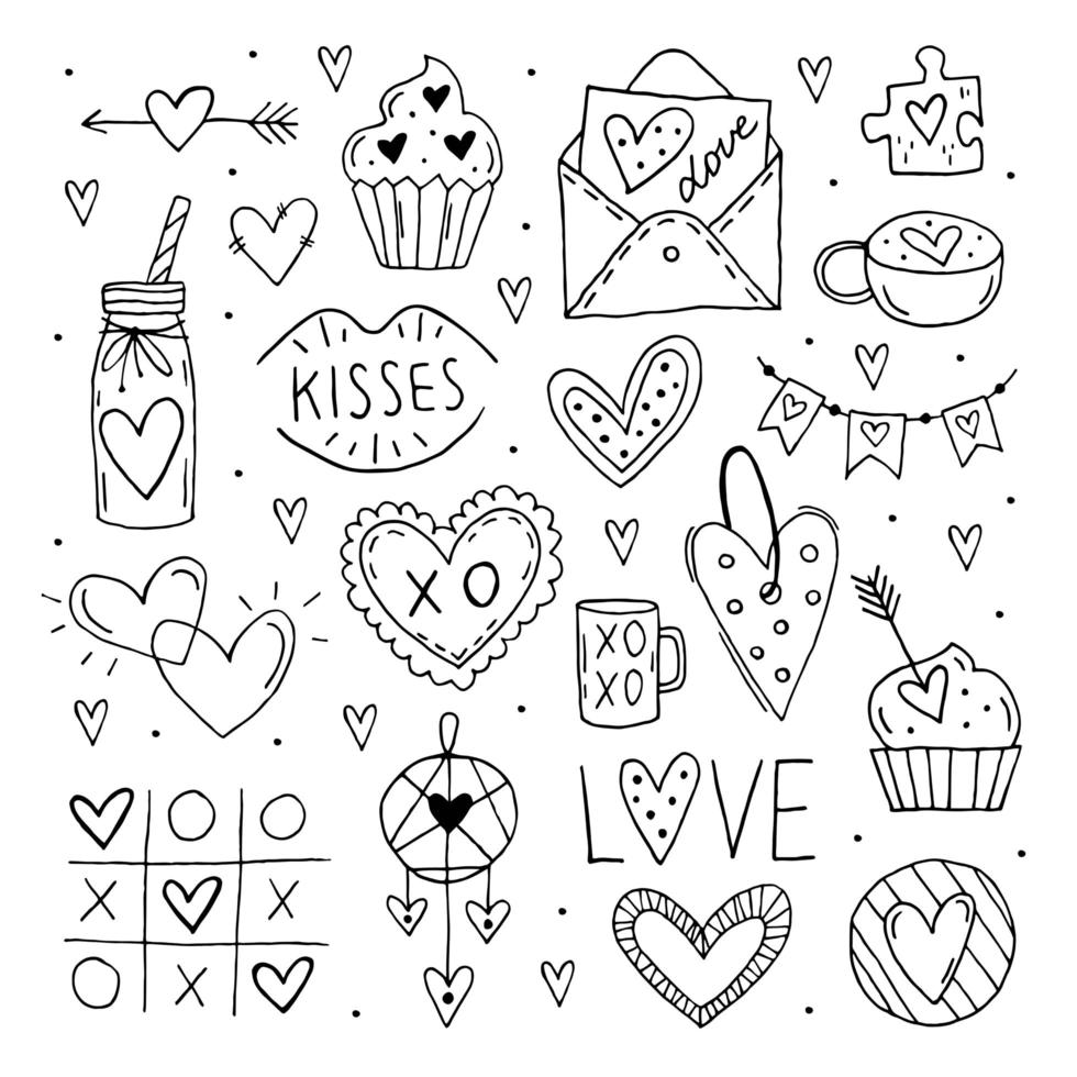 día de San Valentín gran doodle conjunto de elementos, imágenes prediseñadas. vector