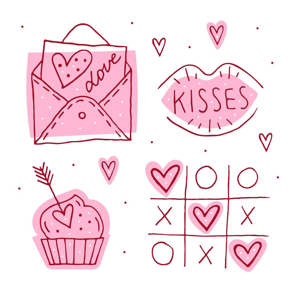 St.Valentines Day doodle set of elements. vector