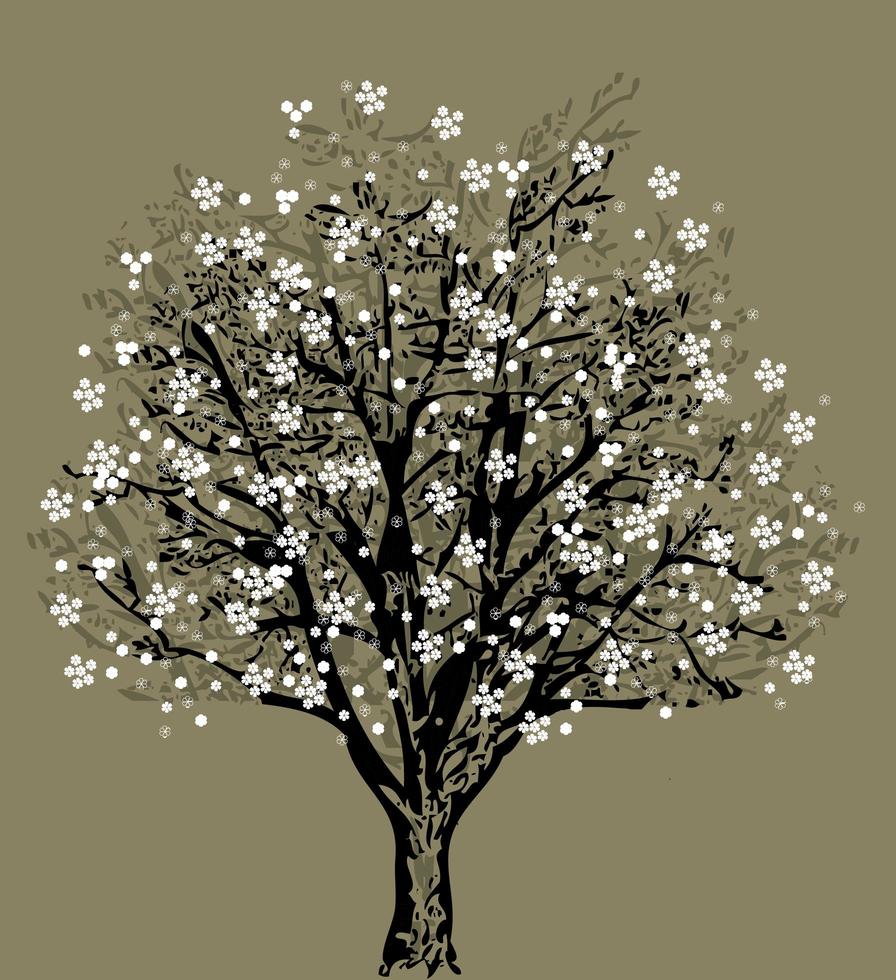 Tree Silhouette with White Flowers vector