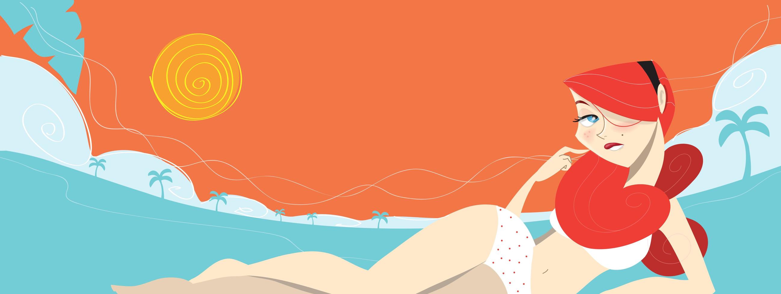 Redhead Girl Laying on Beach vector