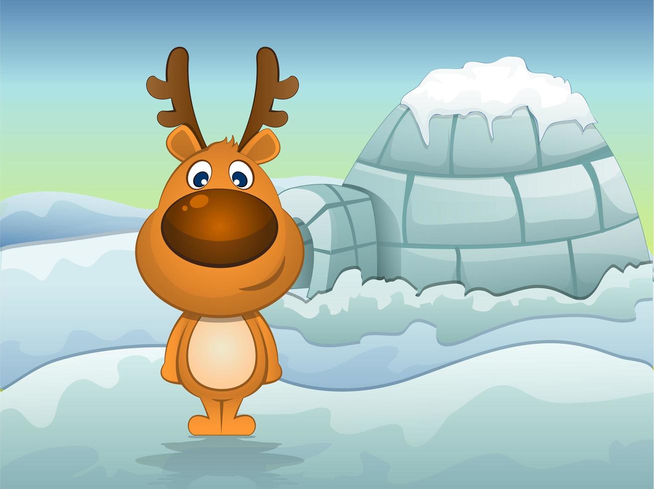 Reindeer in Winter with Igloo vector