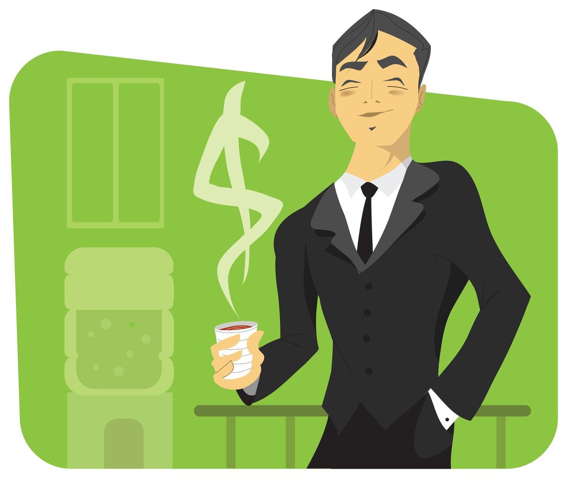 Successful Businessman with Coffee Cup and Dollar Sign vector