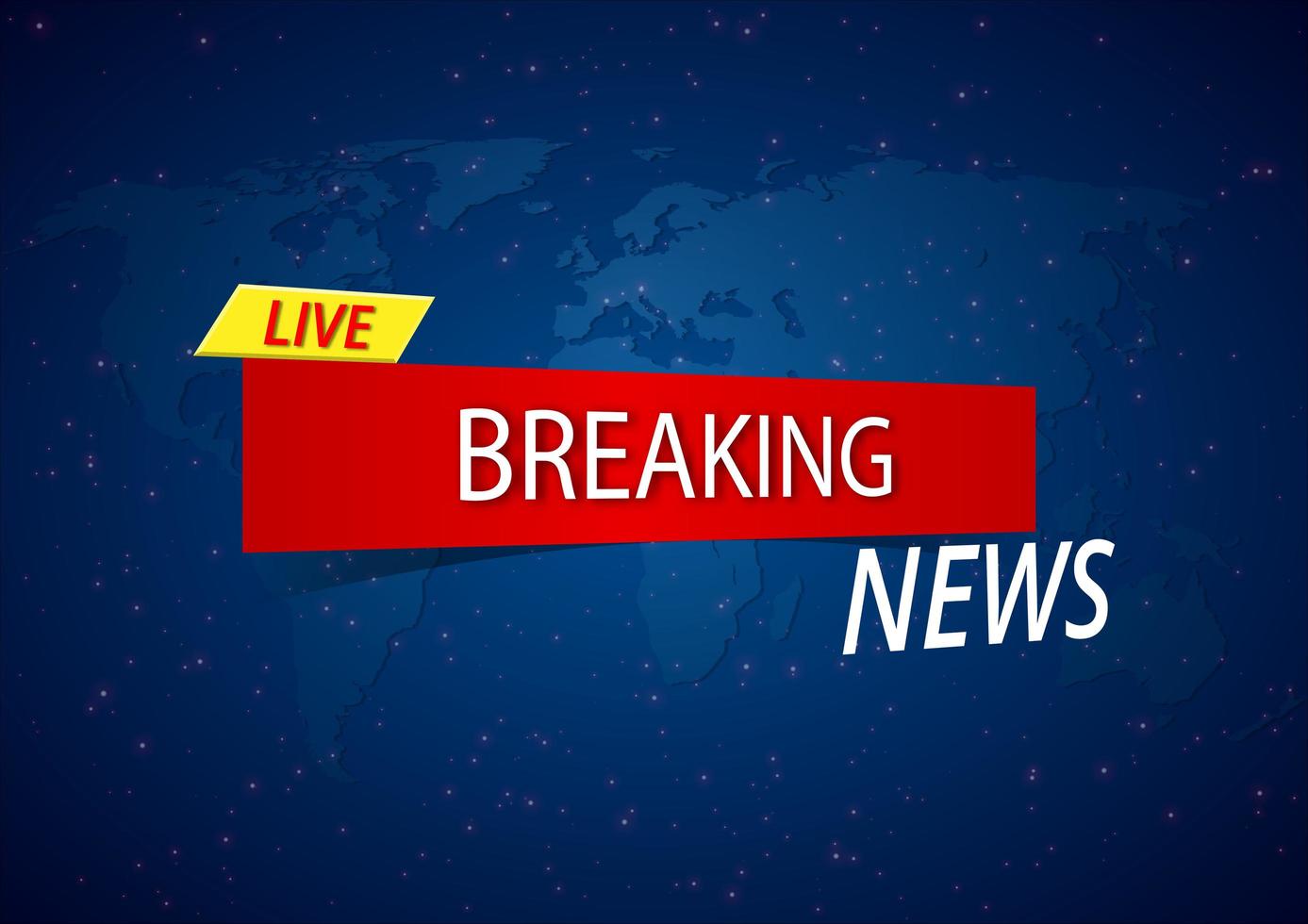 Live breaking news banner on blue world map vector