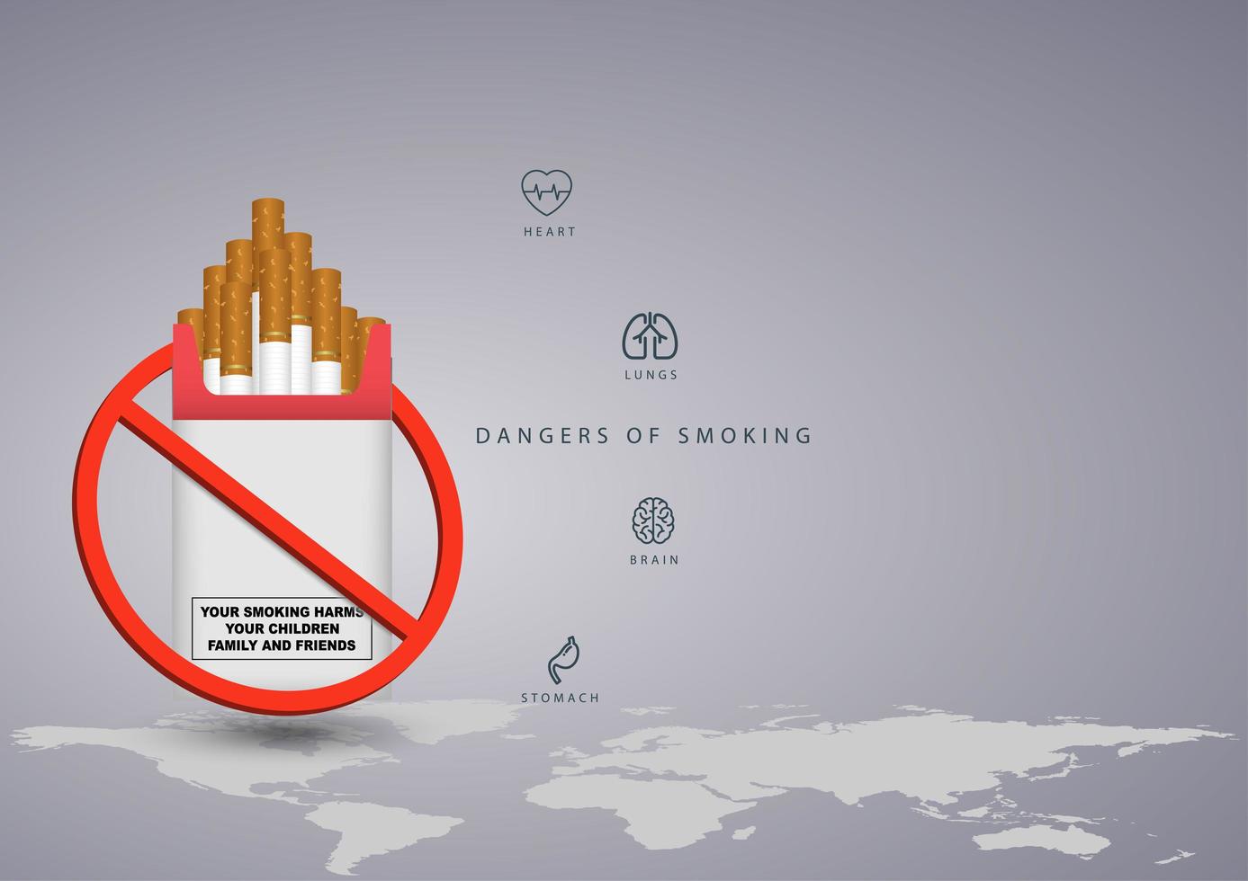 No smoking day design with world map and pack vector