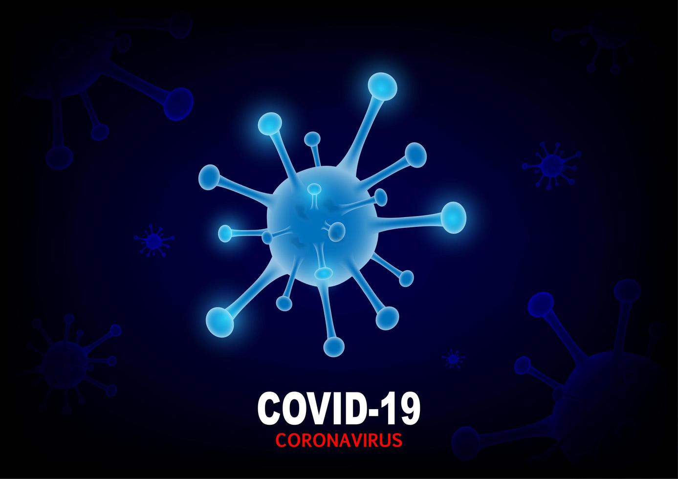 Covid-19 Coronavirus design with glowing blue virus cell vector