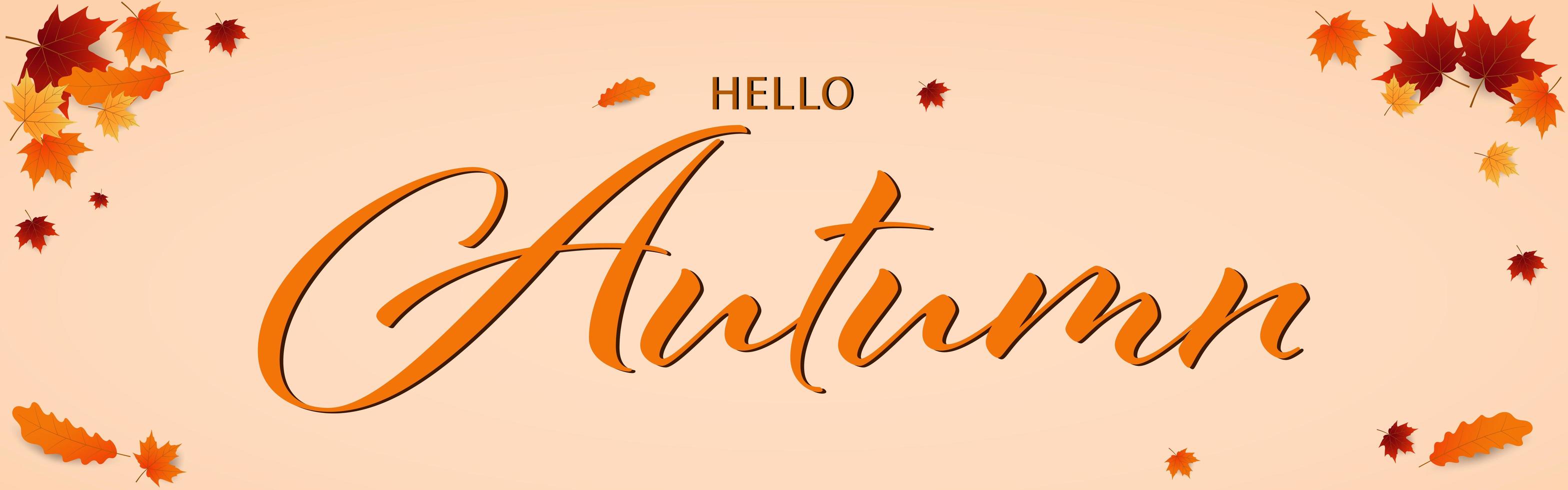 Banner of Autumn leaves and Hello Autumn text vector