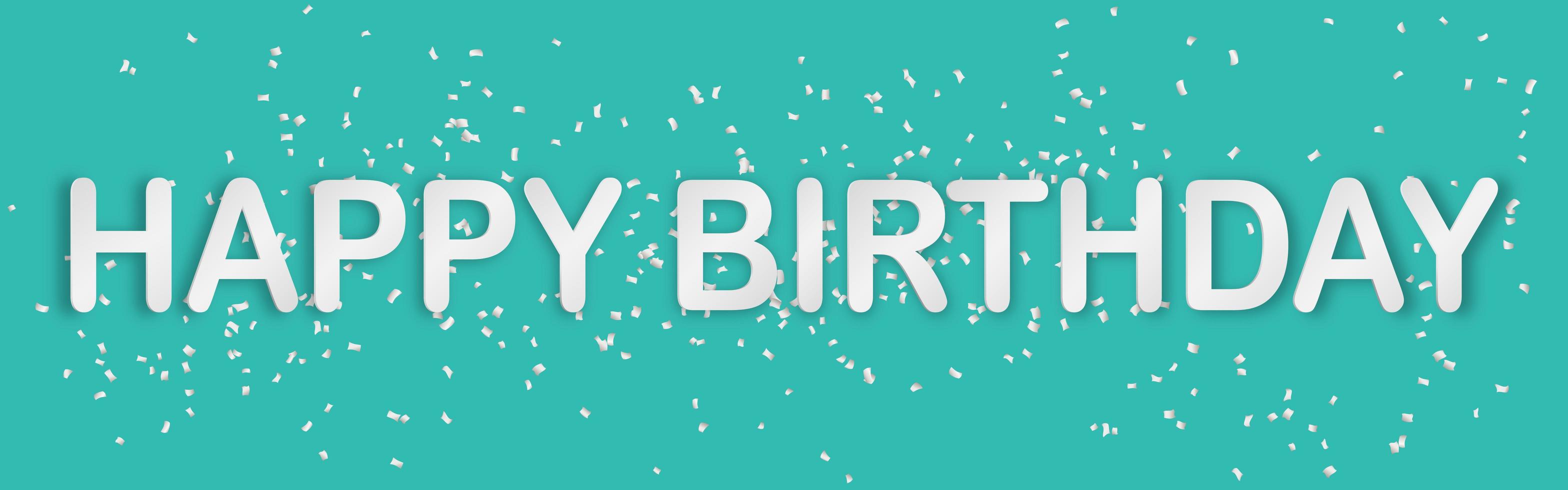 banner de estilo de arte de papel de tipografía de feliz cumpleaños con confeti vector