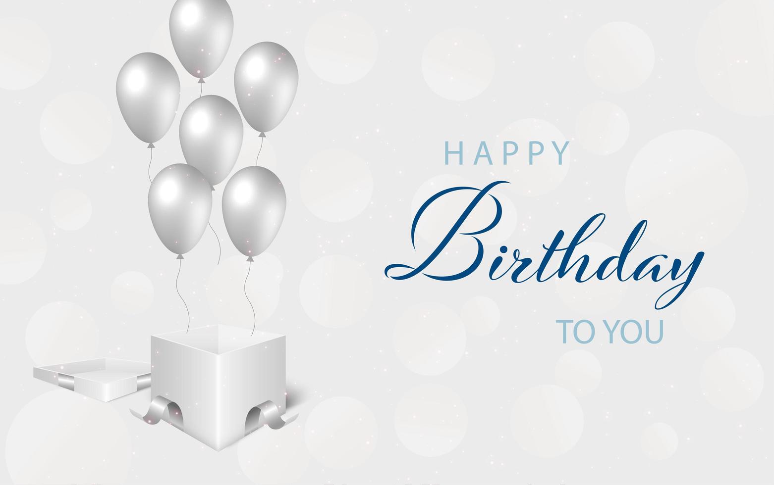 Happy birthday lettering with silver balloons and gift vector