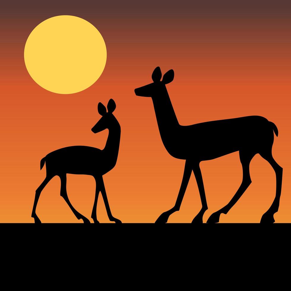 Deer silhouettes with sunset vector