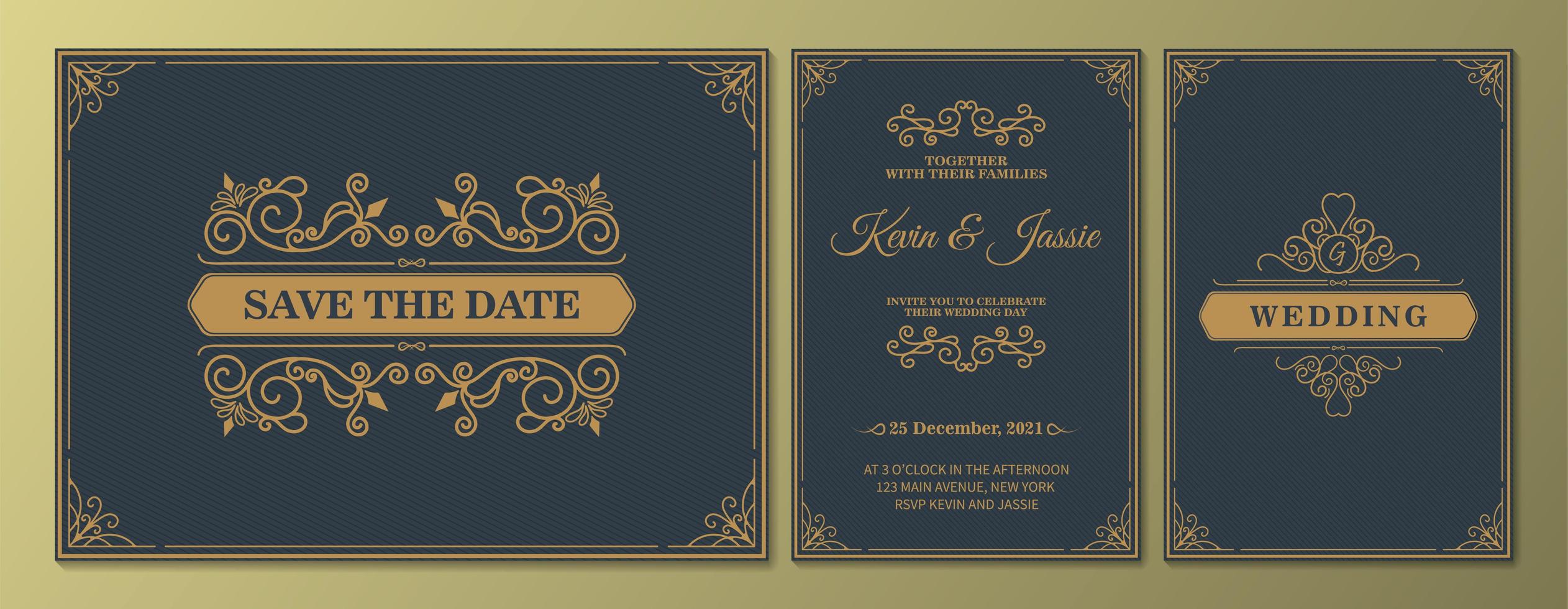 Antique luxurywedding invitation and save the date set vector