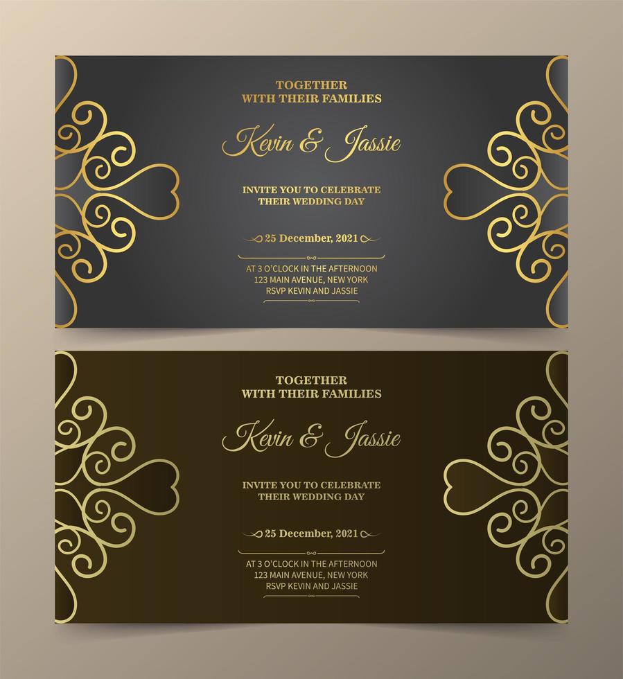 Gray and brown luxury invitation set with golden swirls vector