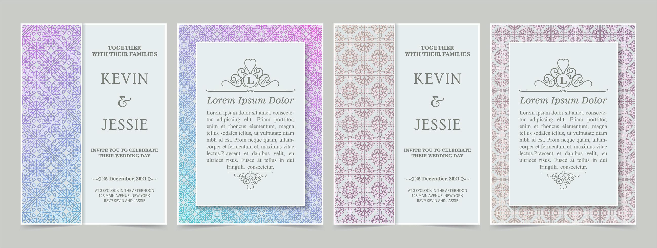 conjunto de invitación de patrón degradado vintage vector