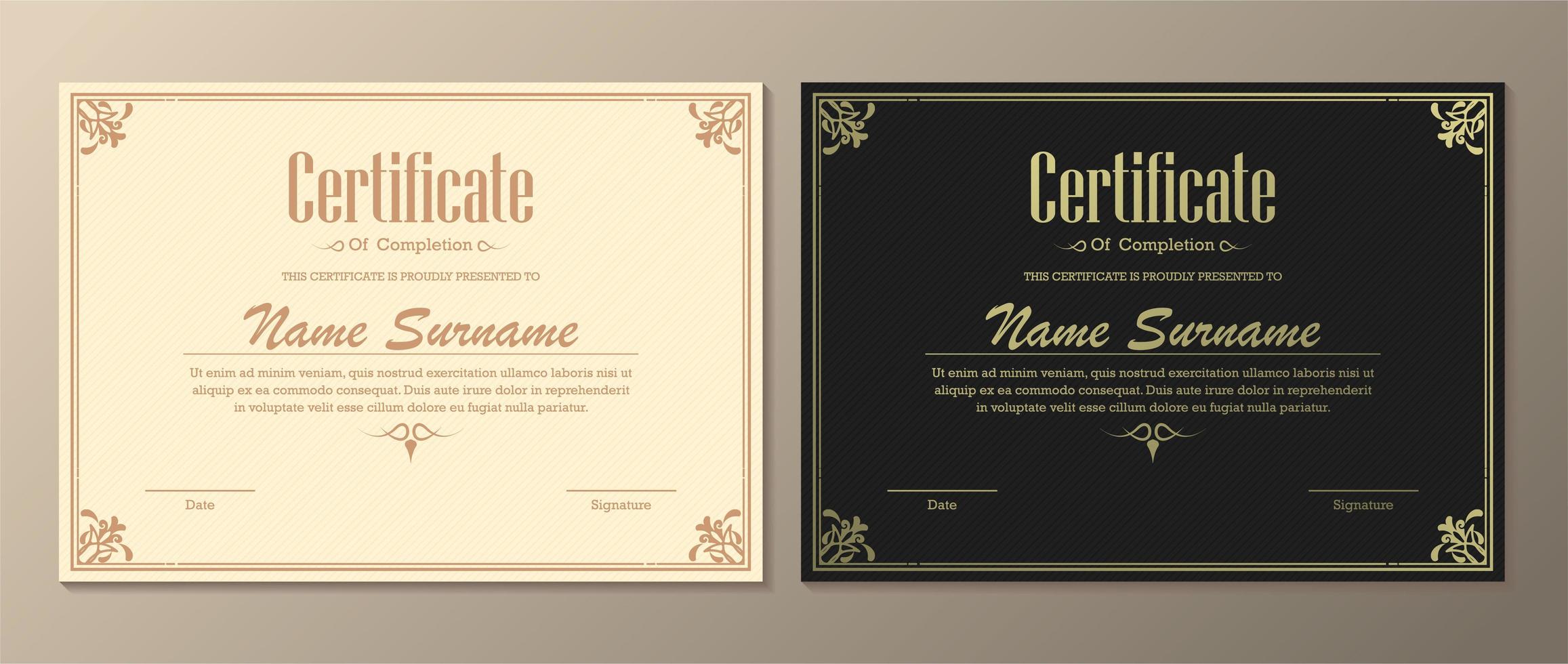 Light and dark certificate of completion set vector