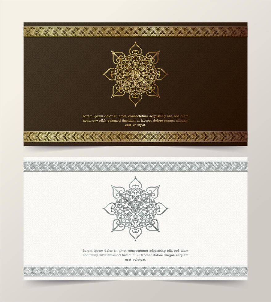 Card set with decorative golden ornament border frame vector