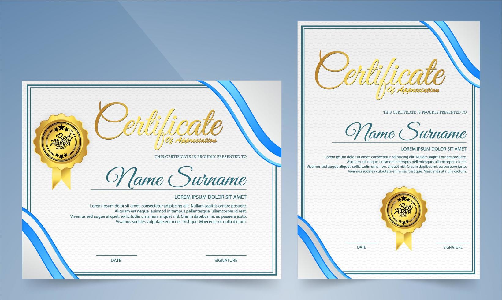 certificado de elegancia modernas plantillas azules vector