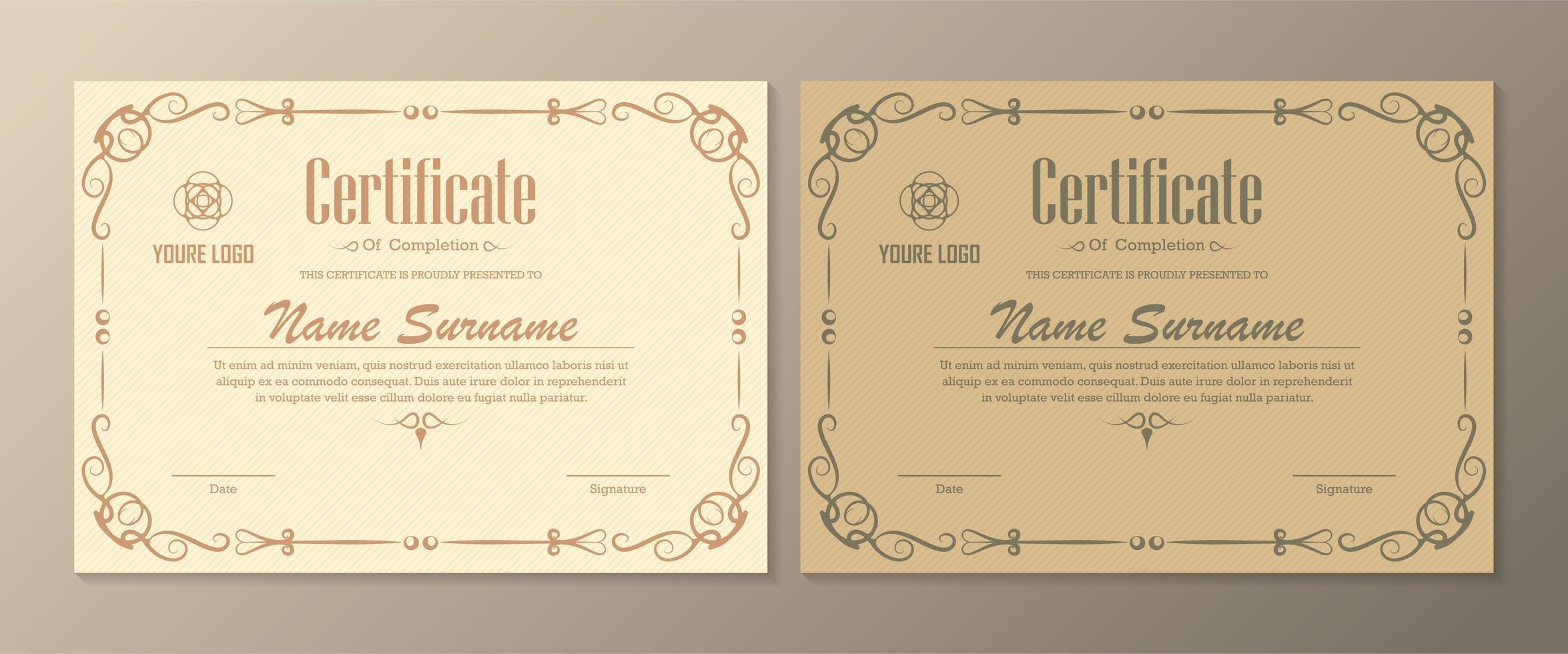 Certificate set in pale yellow and gold colors vector