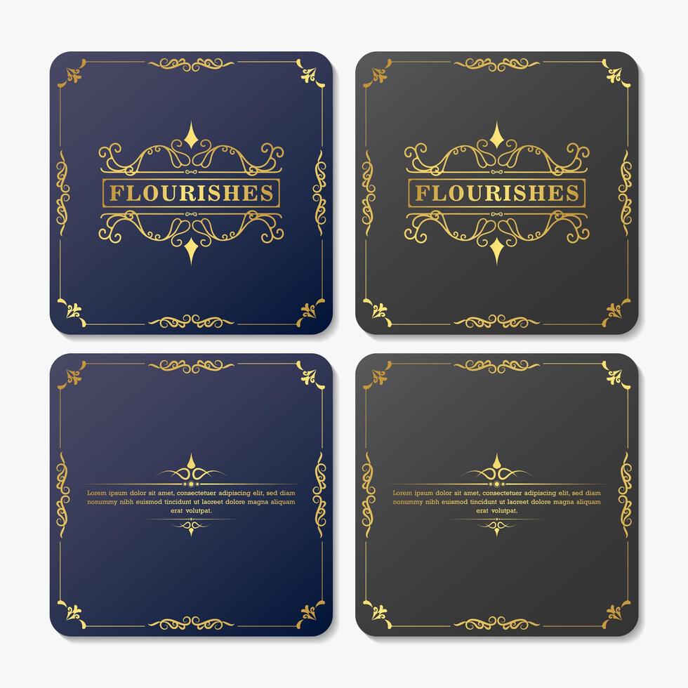 Blue and gray vintage flourishes greeting card set vector