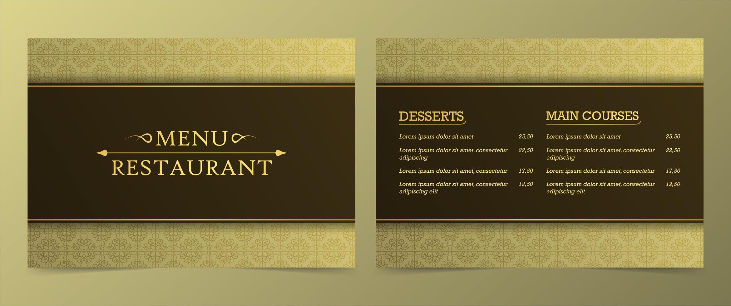 Golden patterned restaurant menu vector