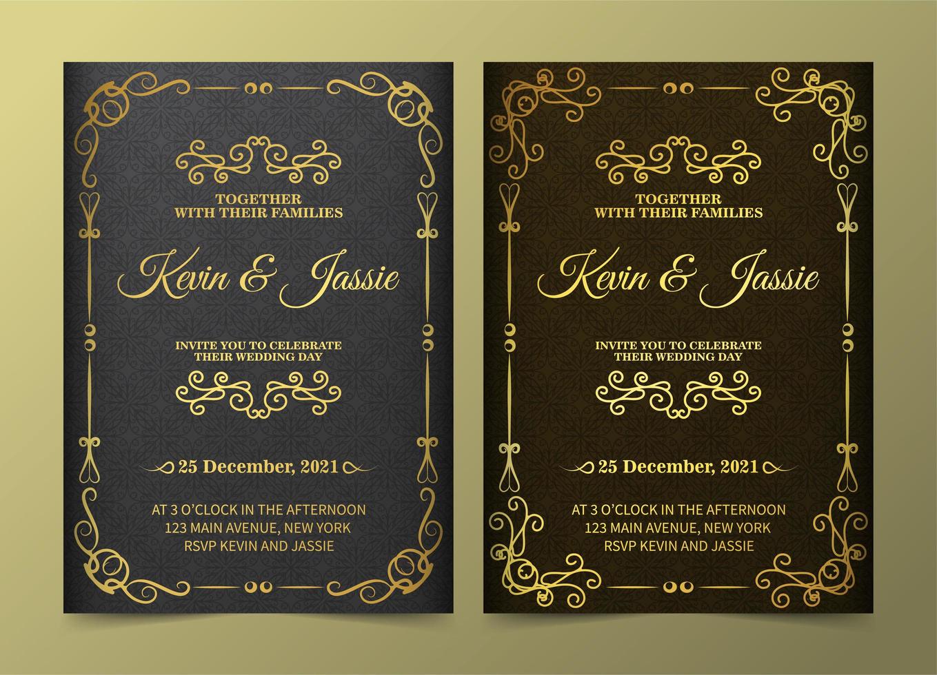 conjunto de tarjetas de invitación de adorno dorado vintage de lujo vector